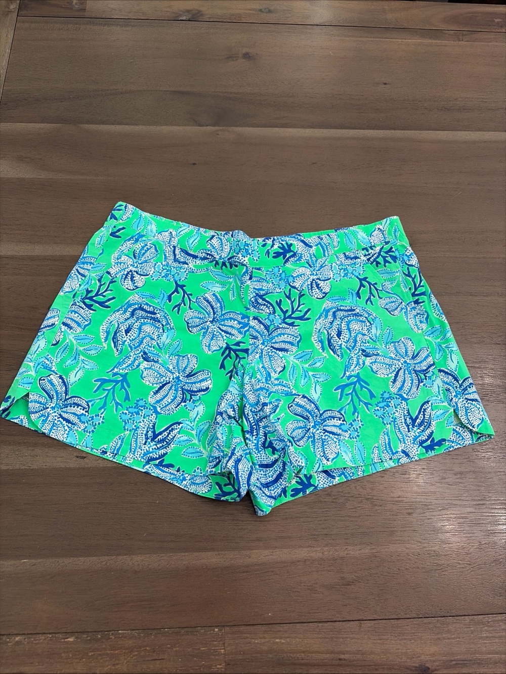Women's Floral Print Green & Blue Shorts- Ocean View-Keepin it Reel-pockets
